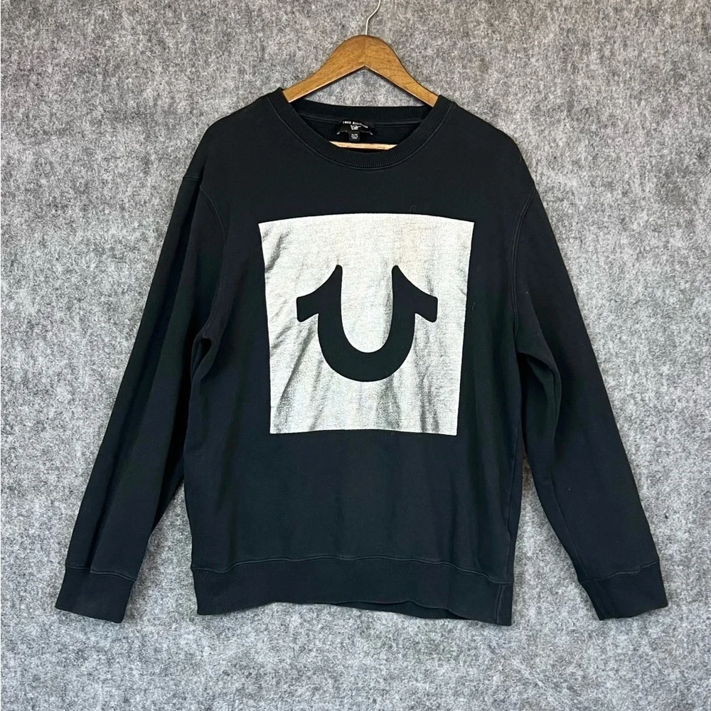 True Religion Men's Metallic Logo-Print Cotton Jersey Crew Sweatshirt Size XL